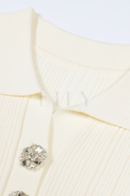 Chérie Knit Crystal Button Pleated Mini Dress