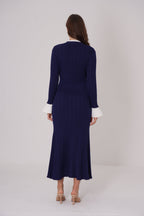 Majestic Knit Contrast Cuffs Sculpted Waist  Maxi Dress