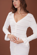 Elegant Pearl V Neck Maxi Dress