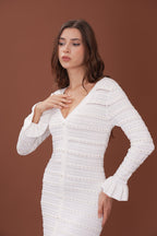 Elegant Pearl V Neck Maxi Dress
