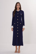 Majestic Knit Contrast Cuffs Sculpted Waist  Maxi Dress