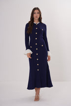 Majestic Knit Contrast Cuffs Sculpted Waist  Maxi Dress