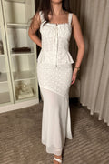 Ivory Bloom Peplum Embroidered Mesh Maxi Skirt Set