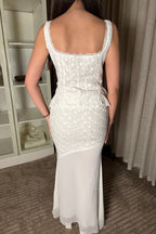 Ivory Bloom Peplum Embroidered Mesh Maxi Skirt Set