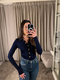 Contrast Elegance Viscose Knit Slim Bodysuit Top