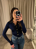 Contrast Elegance Viscose Knit Slim Bodysuit Top
