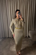 Golden Sand Chain Ribbed Knit Maxi Dress