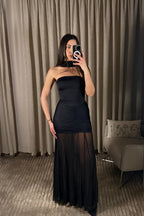 Katie Mesh Ruched Off Shoulder Sheer Maxi Dress