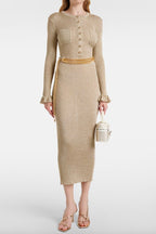 Golden Sand Chain Ribbed Knit Maxi Dress