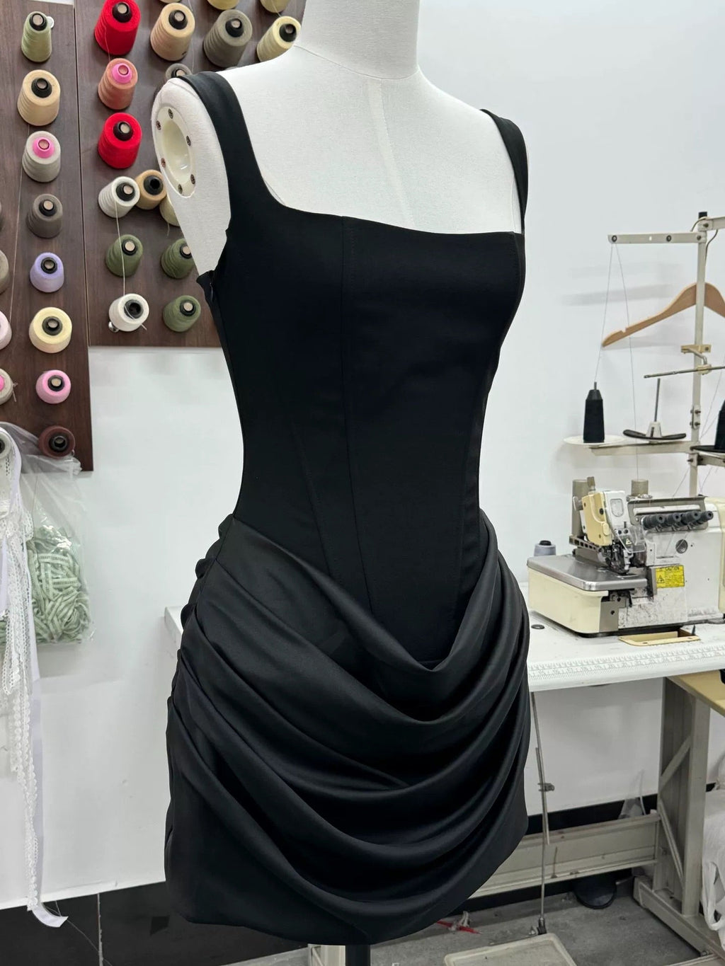 Draped Waist Sculpt Back Lace Mini Dress