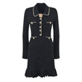 Marina Luxe Wool Knit Sequin Ruffle Mini Dress