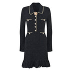 Marina Luxe Wool Knit Sequin Ruffle Mini Dress